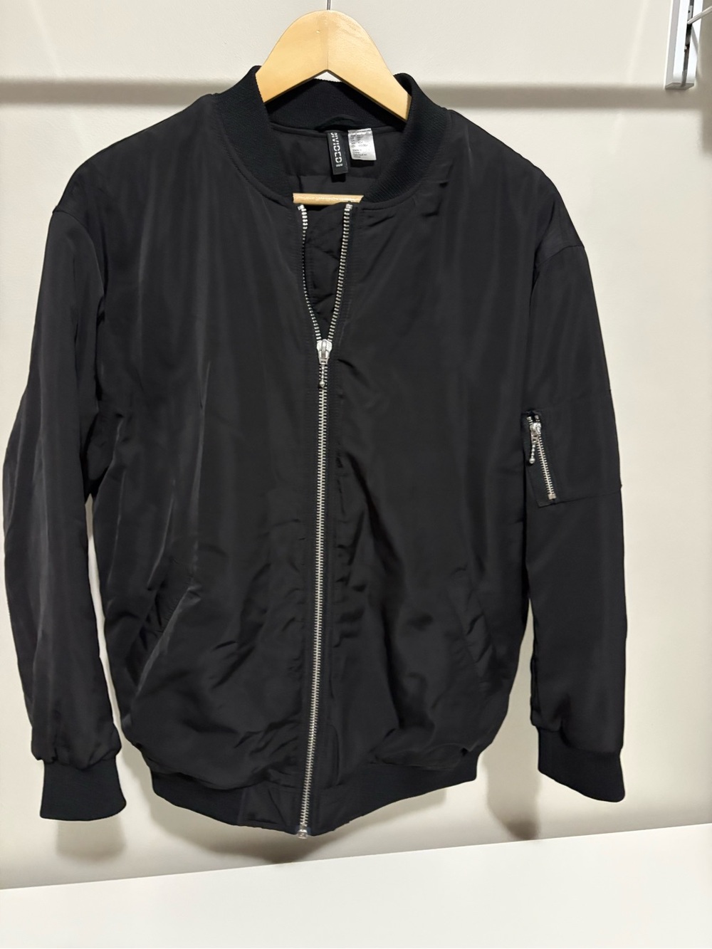 H&M Black Bomber Jacket with Silver Zipper